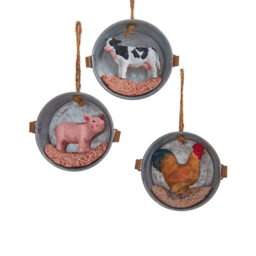Kurt Adler 2.75in pig, cow & rooster ornaments (3 assorted)