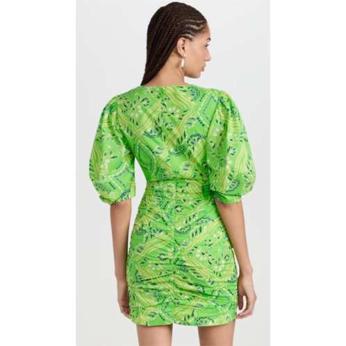 RHODE womens isla dress, lime diamond stitch, green, print mini
