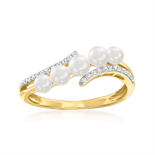 Ross-Simons 3-4mm cultured pearl and . diamond wave ring in 14kt yellow gold