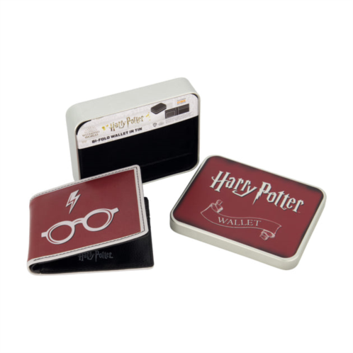 Concept One wb harry potter lightining bolt and glasses in burgundy bifold wallet, slim wallet with decorative tin for men and women