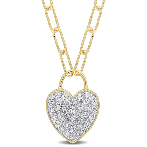 Mimi & Max 1 1/8 ct tgw created white sapphire heart pave pendant with chain in yellow plated sterling silver
