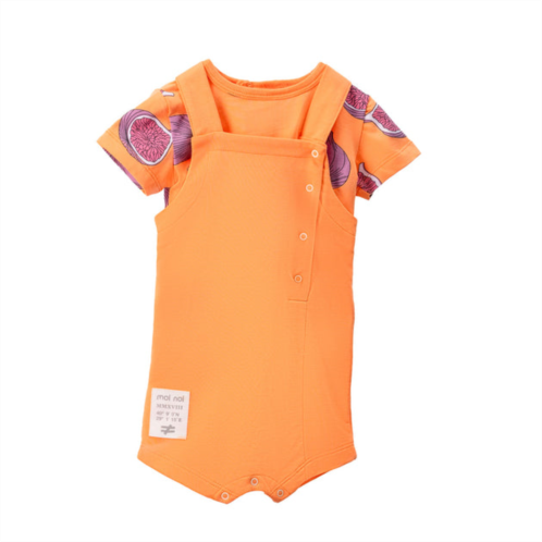 Moi noi orange fig print overalls outfit