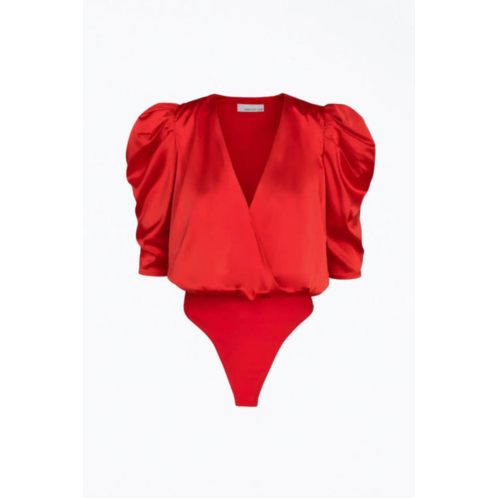 Adelyn rae lila wrap-effect sateen bodysuit in chili red