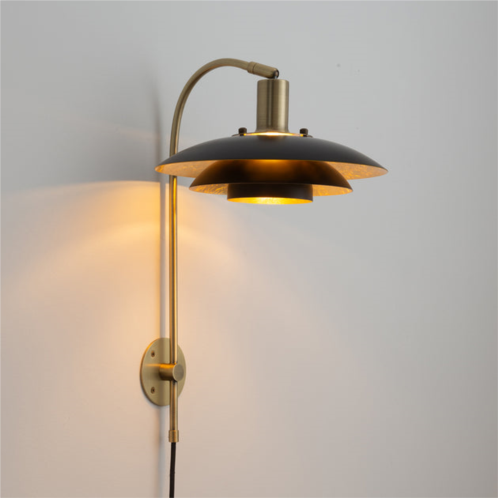 Nova of California rancho mirage wall sconce - matte black & gold-leaf shade, weathered brass