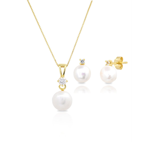 MAX + STONE sterling silver yellow gold plate cultured pearl & created white sapphire set