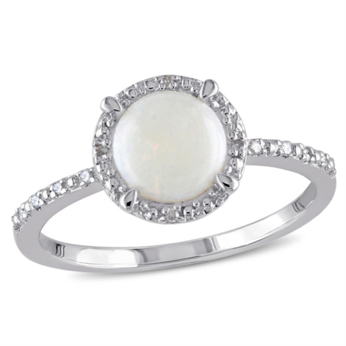 Mimi & Max 4/5ct tgw opal and diamond accent halo ring in sterling silver
