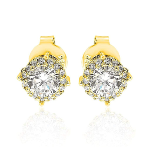 Suzy Levian yellow sterling silver white cubic zirconia round stud earrings