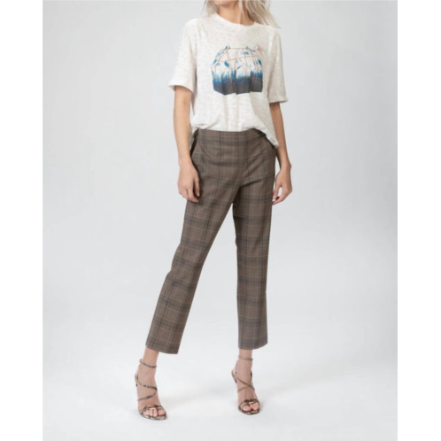 6397 pull-on trouser in brown plaid
