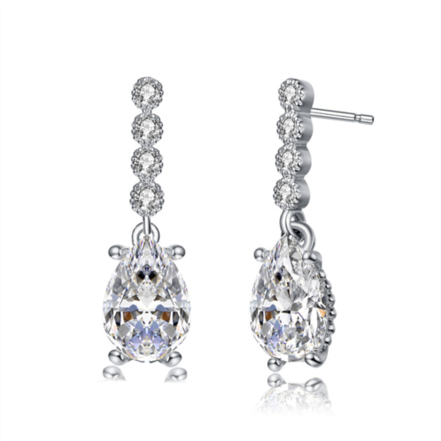 Genevive sterling silver rhodium plated with clear baguette and round cubic zirconia stud earrings