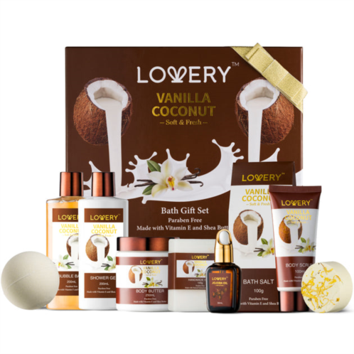 Lovery bath & body gift set for women & men 10 piece set of vanilla coconut home spa set