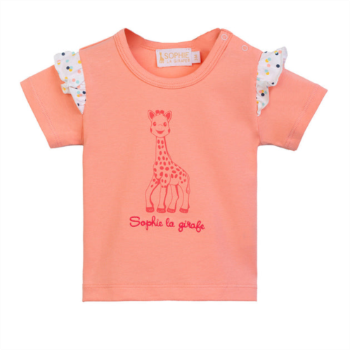 Sophie la Girafe peach giraffe print ruffle t-shirt