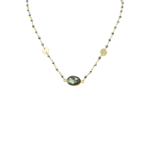 A Blonde and Her Bag mrs. parker endless summer labradorite necklace with polished pyrite chain in gold