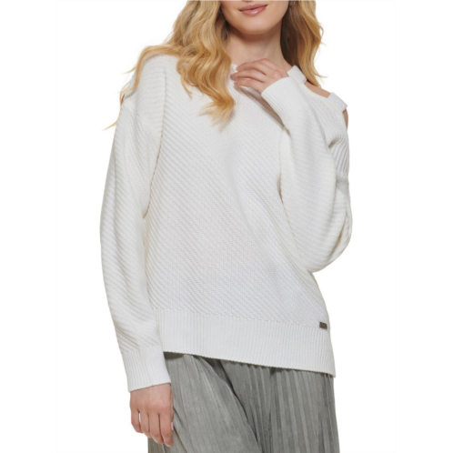 DKNY womens cold shoulder embellished pullover sweater