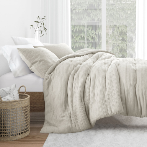 IEnjoy Home waffle textured 3 piece comforter set all season down-alternative ultra soft bedding