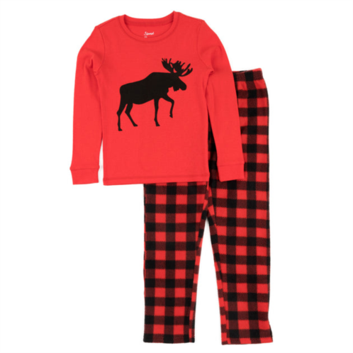 Leveret christmas kids cotton top and fleece pants pajamas moose