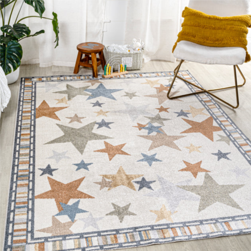 JONATHAN Y star gazer geometric machine-washable ivory/blue/orange area rug