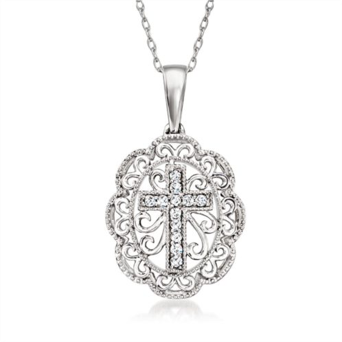 Ross-Simons diamond cross filigree pendant necklace in sterling silver