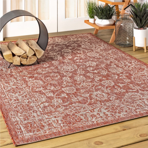 JONATHAN Y tela bohemian textured weave floral indoor/outdoor fuchsia/light gray runner rug