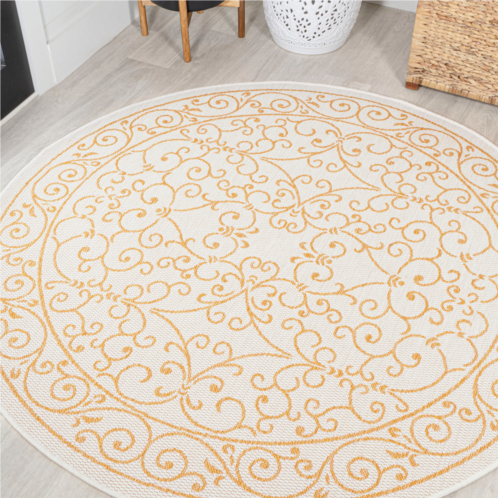 JONATHAN Y charleston vintage filigree textured weave indoor/outdoor yellow/cream square area rug