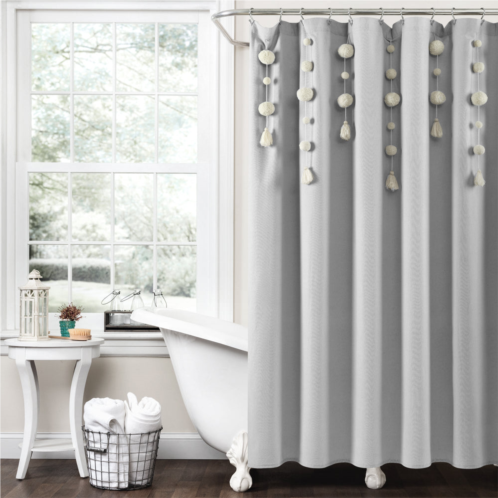 Lush Decor boho pom pom tassel faux linen shower curtain