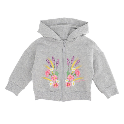 Monnalisa gray floral embroidered hoodie