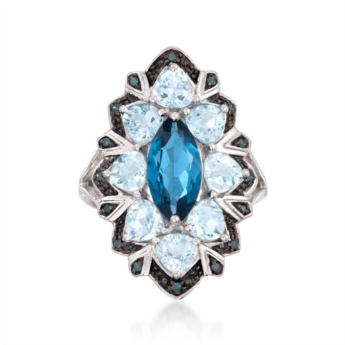 Ross-Simons london blue topaz and aquamarine ring with blue diamonds in sterling silver