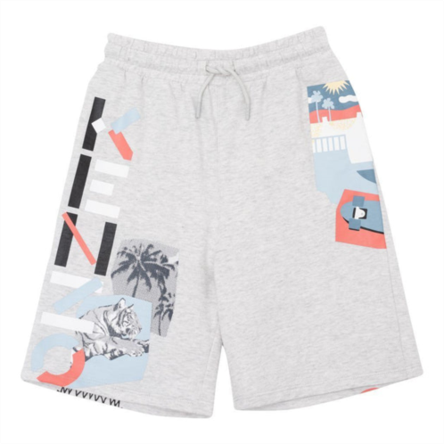 KENZO gray tiger & logo print shorts