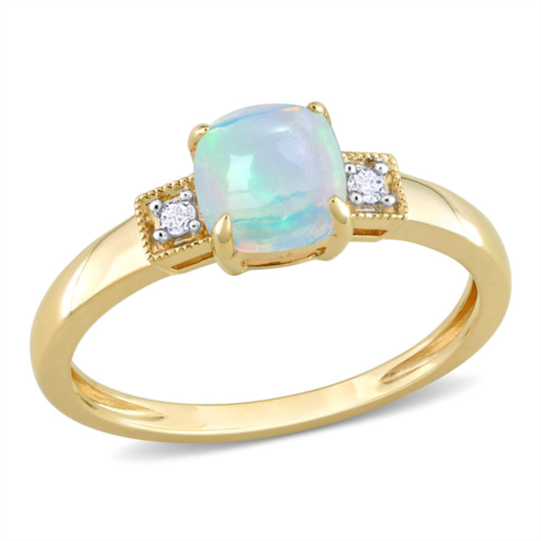 Mimi & Max 1 1/5 ct tgw cushion shape blue ethiopian opal and diamond accent ring in 10k yellow gold