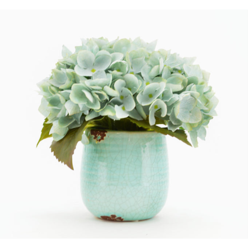 Creative Displays blue hydrangea floral arrangement