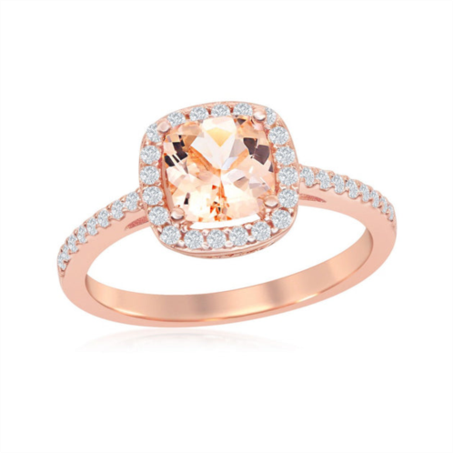 Simona sterling silver square morganite cz with white cz border ring - rose gold plated