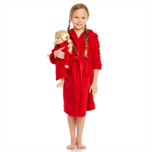 Leveret girls and matching doll fleece hooded robe solid color