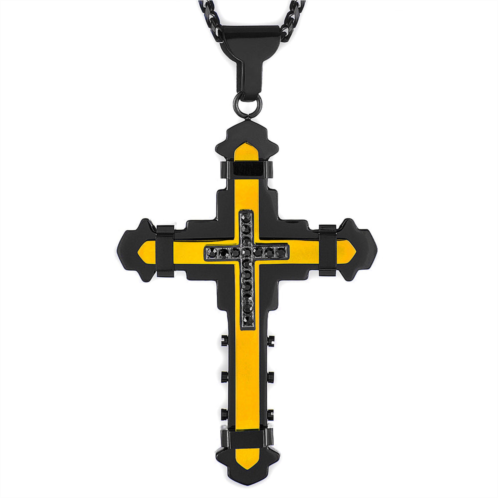 Crucible Jewelry crucible los angeles black plated stainless steel cubic zirconia cross necklace