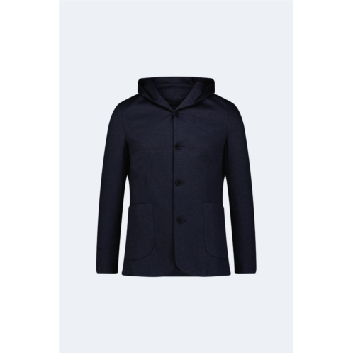 Luchiano Visconti navy with grey heather knit hooded button sportcoat