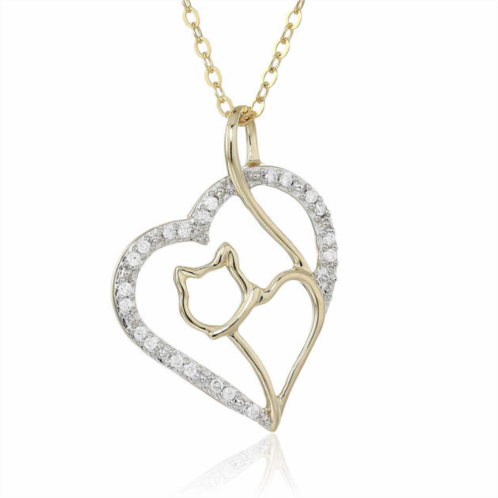 Vir Jewels 1/10 cttw diamond cat and heart pendant 14k yellow gold 18 inch chain