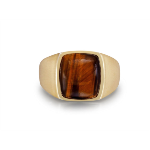 Monary chatoyant red tiger eye quartz stone signet ring in 14k yellow gold plated sterling silver
