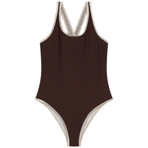 Michael Kors brown monogram-print sleeveless swimsuit