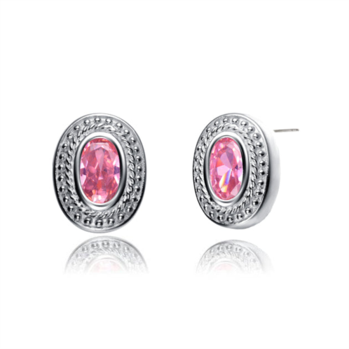 Genevive sterling silver pink cubic zirconia oval stud earrings