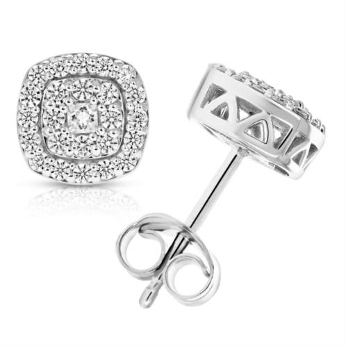 Vir Jewels 1/2 cttw round diamond stud earrings in .925 sterling silver with rhodium cushion
