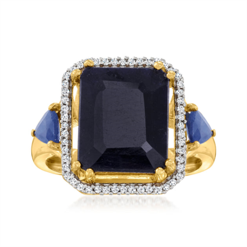 Ross-Simons sapphire 3-stone ring with . diamonds in 18kt gold over sterling