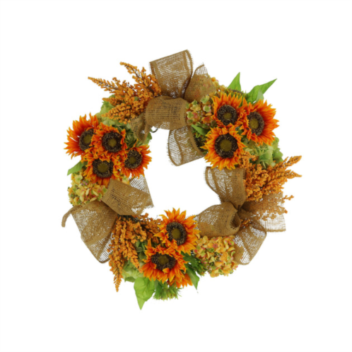 Creative Displays fall wreath w/ sunflowers, hydrangea and heather