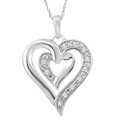 Pompeii3 10k white gold 1/10ct tw real diamond heart pendant necklace
