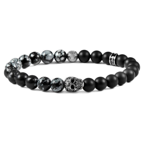 Crucible Jewelry crucible los angeles single skull stretch bracelet with 8mm matte black onyx and snowflake agate beads