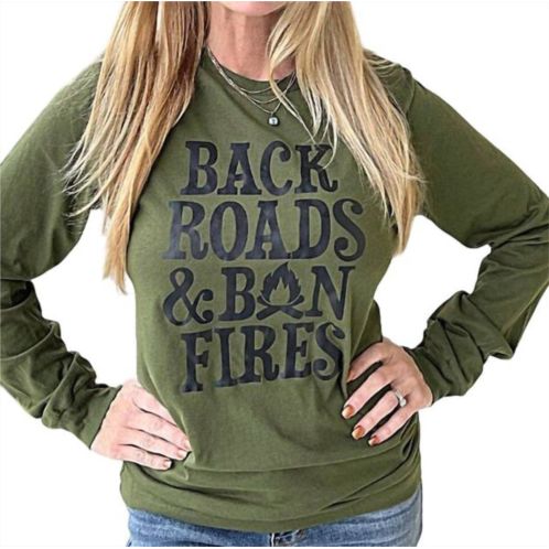 Mama Glitter backroads & bonfires t-shirt in green