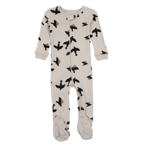 Leveret kids footed cotton pajamas bird gray