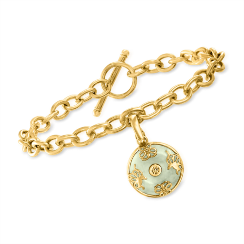 Ross-Simons jade good fortune butterfly charm bracelet in 18kt gold over sterling