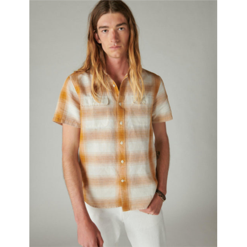 Lucky Brand mens linen plaid short sleeve utility shirt