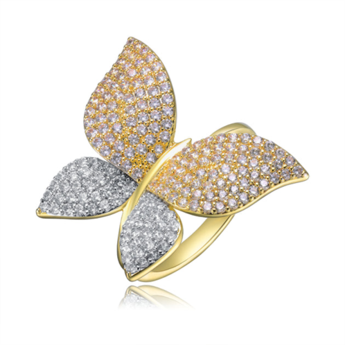 Genevive ga 14k gold plated with diamond cubic zirconia large garden butterfly ring