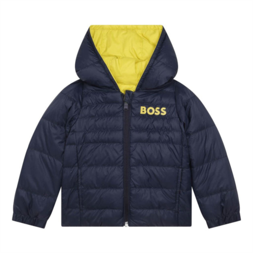 BOSS yellow & navy reversible hooded puffer jacket