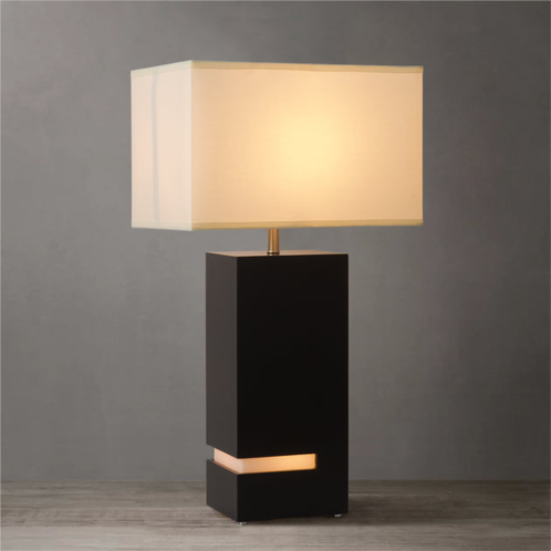 Nova of California zen standing table lamp - gilded ebony wood finish, weathered brass, white linen shade