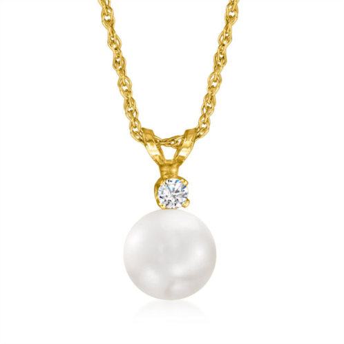 Ross-Simons 7-7.5mm cultured akoya pearl and diamond accent necklace in 14kt yellow gold